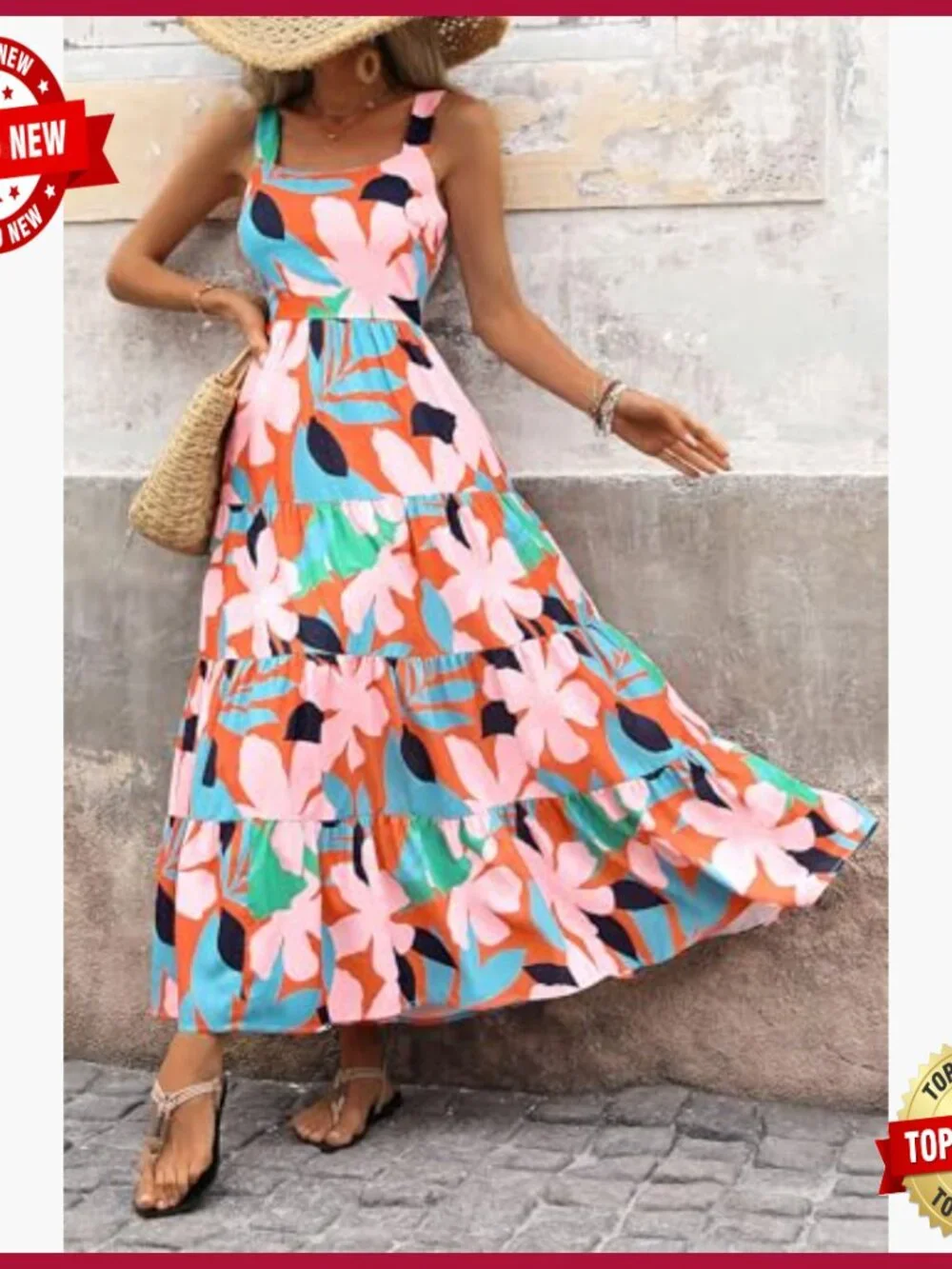 Floral Maxi Dress Sleeveless Square Neck Boho Summer Casual - Picture 4 of 7